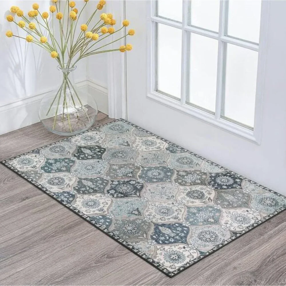 New 2x3 Moroccan Door Mat, Washable Non-Slip Blue Entry Rug for Home & Entry